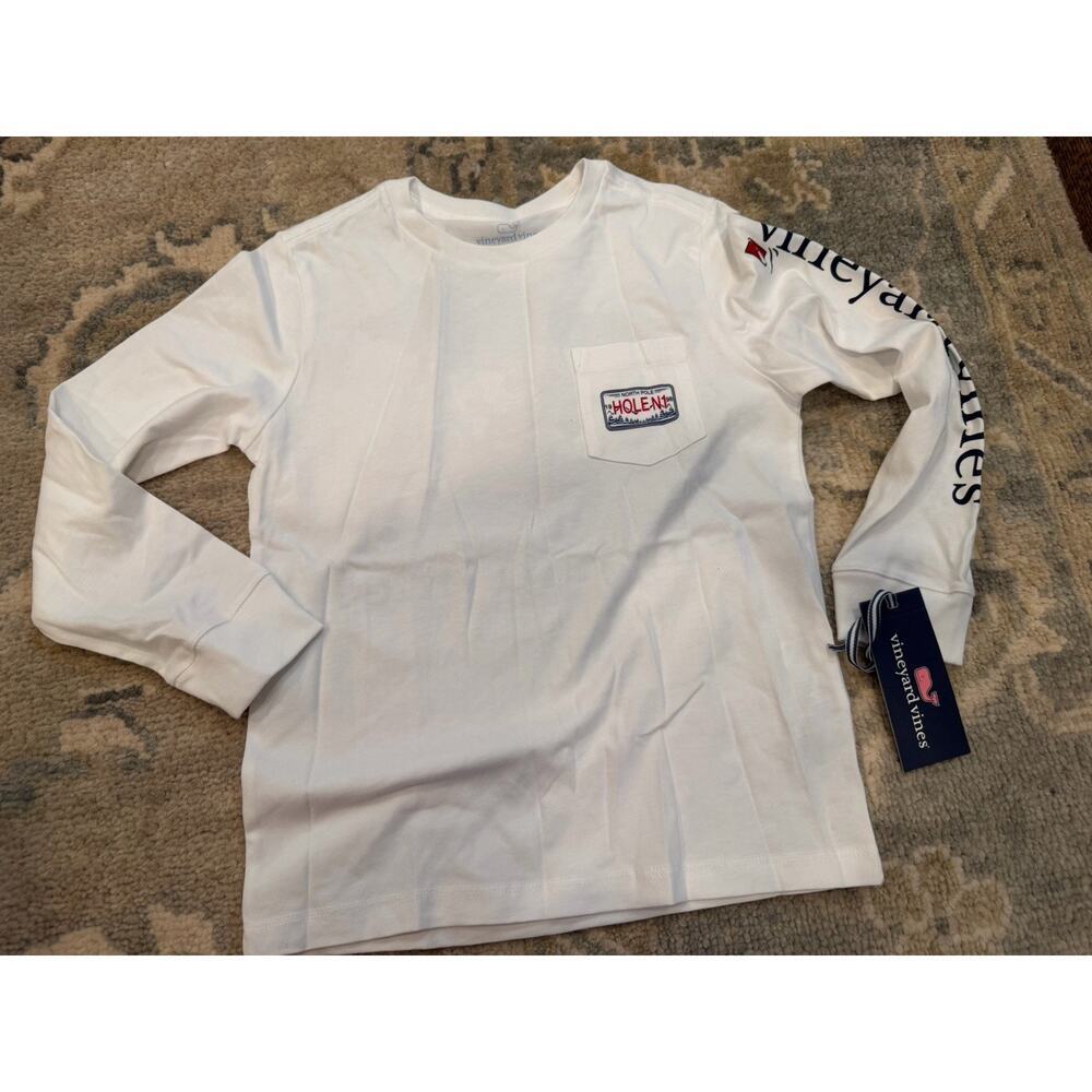 Vineyard Vines Boys Long Sleeve White Santa Golf Chart Tee Sz 6 NWT